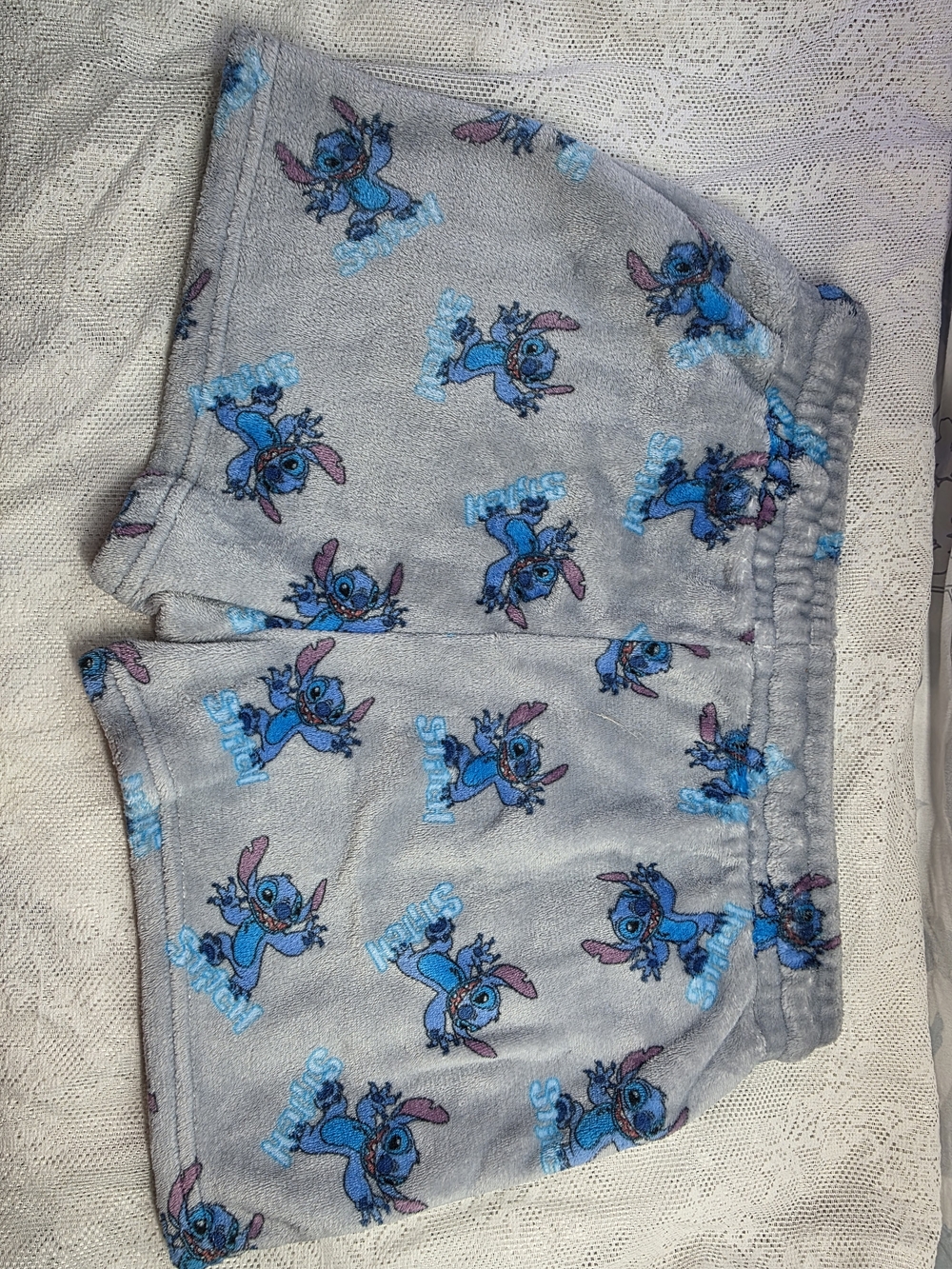 Disney Gray Plush Shorts with Blue Stitch Print